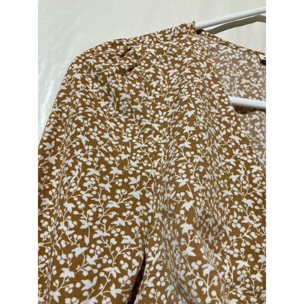 Abercrombie & Fitch Twist Front Top Women's S Brown Floral Long Sleeve V Neck - Picture 6 of 8